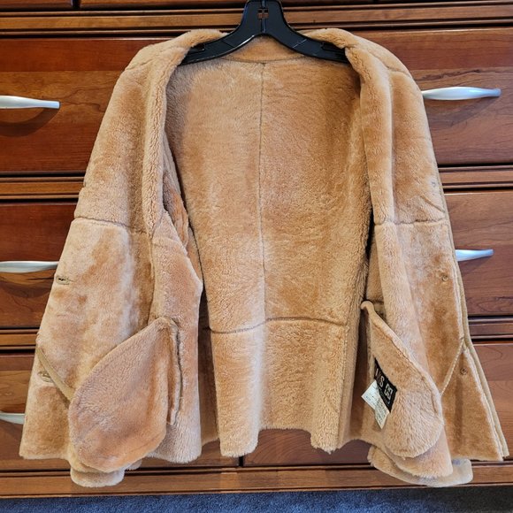 EUC Vintage Daks DD London Beige Tan 100% Suede Shearling Oversized Coat Jacket - Picture 5 of 10
